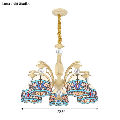 Lámpara de araña victoriana azul con pantalla de cristal tallado - 6/9/11 luces - Lámpara colgante moderna para sala de estar