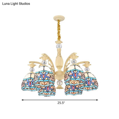 Lámpara de araña victoriana azul con pantalla de cristal tallado - 6/9/11 luces - Lámpara colgante moderna para sala de estar