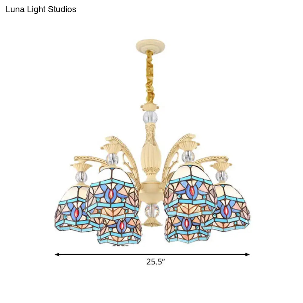 Lámpara de araña victoriana azul con pantalla de cristal tallado - 6/9/11 luces - Lámpara colgante moderna para sala de estar