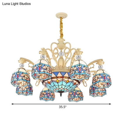 Lámpara de araña victoriana azul con pantalla de cristal tallado - 6/9/11 luces - Lámpara colgante moderna para sala de estar