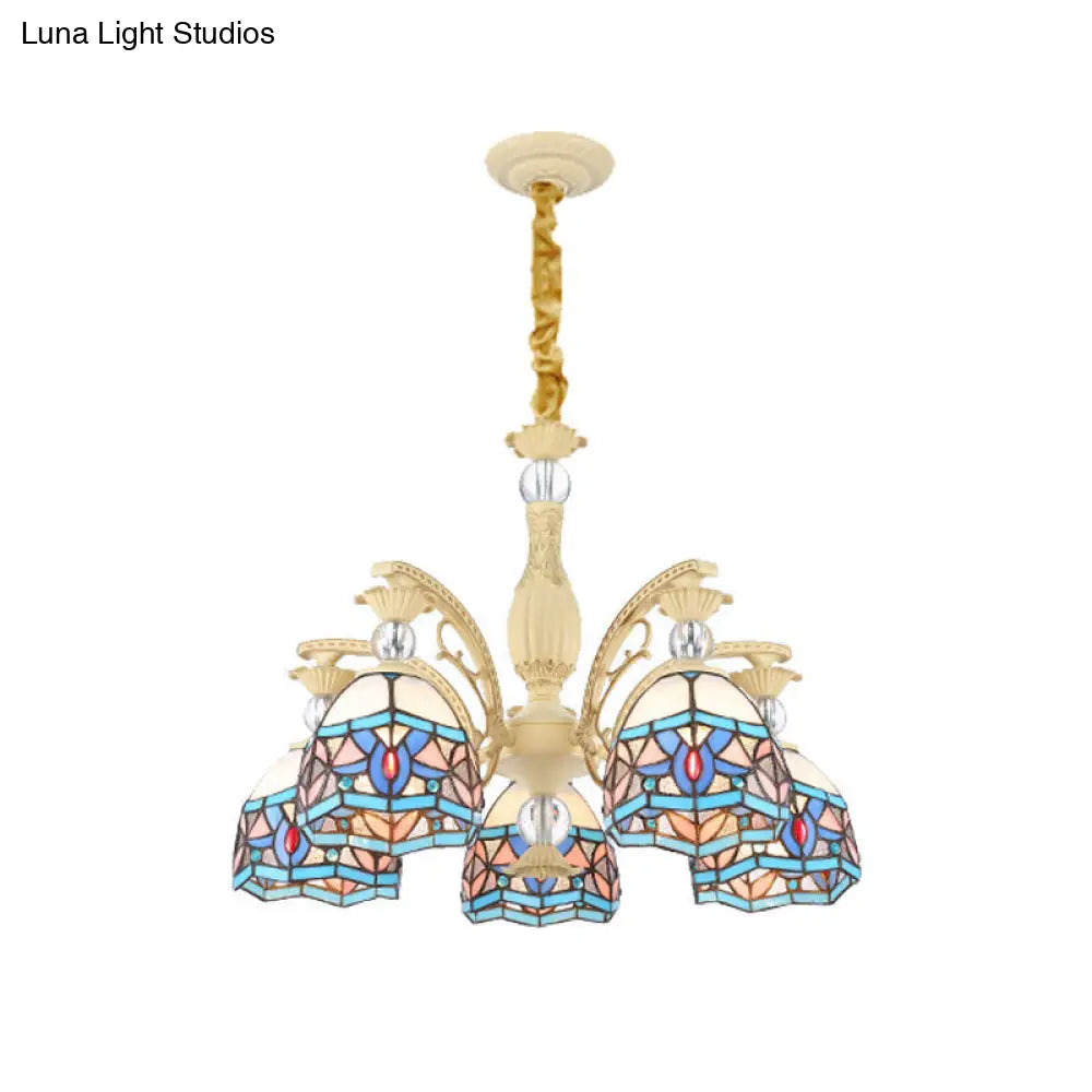 Lámpara de araña victoriana azul con pantalla de cristal tallado - 6/9/11 luces - Lámpara colgante moderna para sala de estar