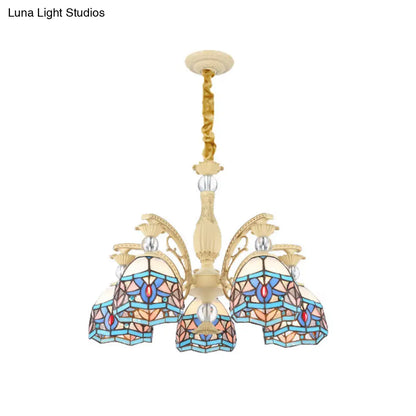 Lámpara de araña victoriana azul con pantalla de cristal tallado - 6/9/11 luces - Lámpara colgante moderna para sala de estar