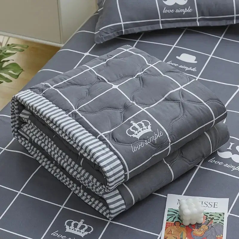 Gray quilted blue whale best vacation daisy print quilt blanket with white grid and decorbites daisy print trim