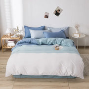 Blue and white blocking print bedding set featuring a soft smooth fabric duvet cover for bedroom decorbites blue white decor