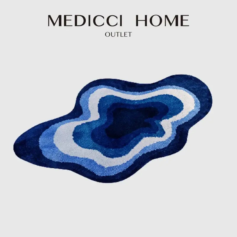 A blue and white cloud shaped tufted rug decorbites bath mat with a plush geode design and non slip textured surface