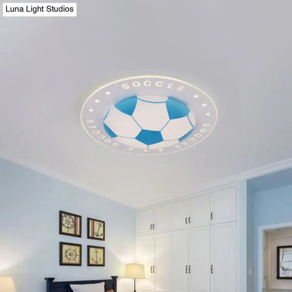 Decorbites kids led flush mount spotlight 16.5’’/20.5’’ blue and white soccer ball ceiling lamp with acrylic shade