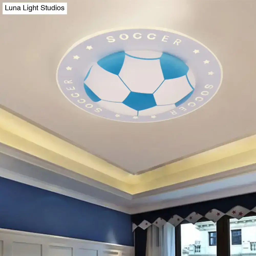DecorBites™ kids led flush mount spotlight with blue and white soccer ball design and acrylic shade, 16.5’’/20.5’’ flush mount spotlight