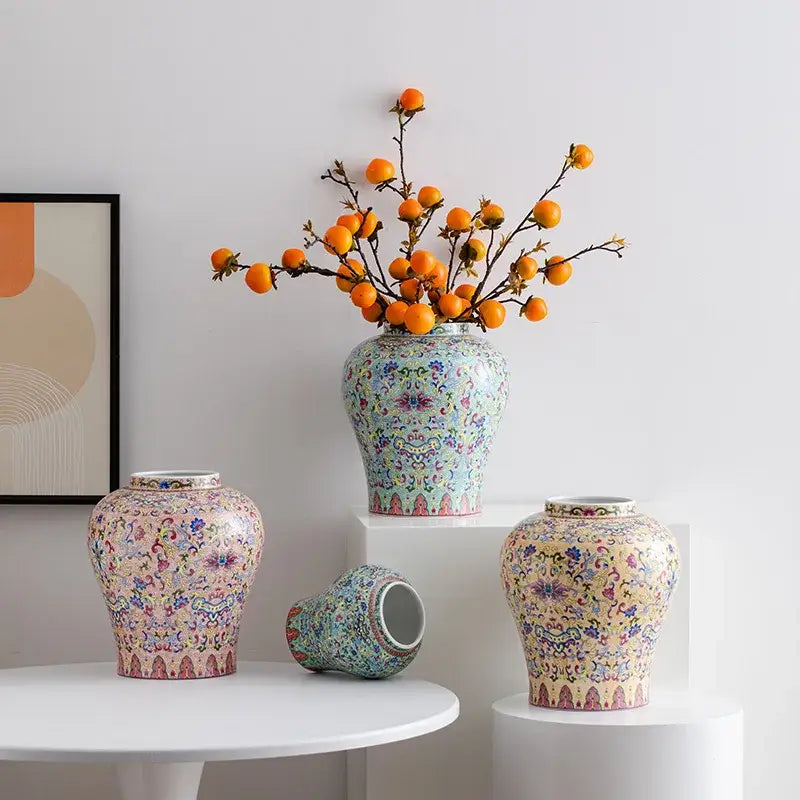 A blue white porcelain floral vase with intricate pastel patterns and scalloped base for living room decorbites decor