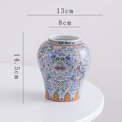 Decorbites blue white porcelain floral vase with light blue base and multicolor intricate patterns for living room decor
