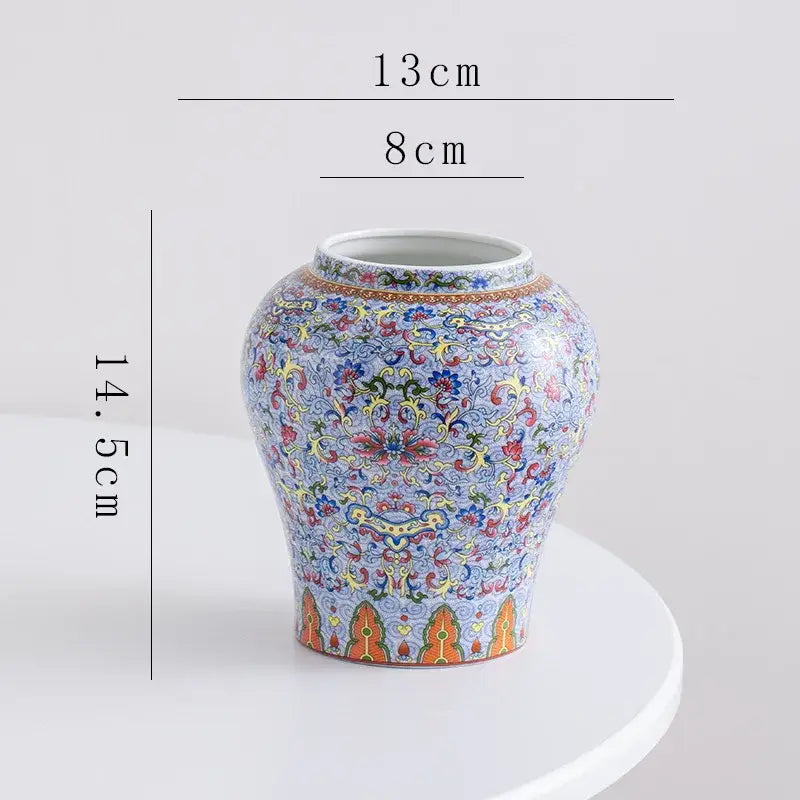 Decorbites blue white porcelain floral vase with light blue base and multicolor intricate patterns for living room decor