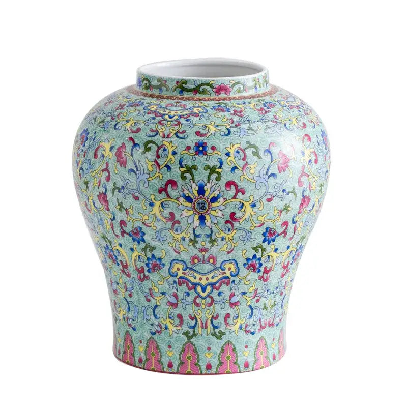 A blue white porcelain floral vase with light blue glaze and colorful patterns for living room decorbites decor