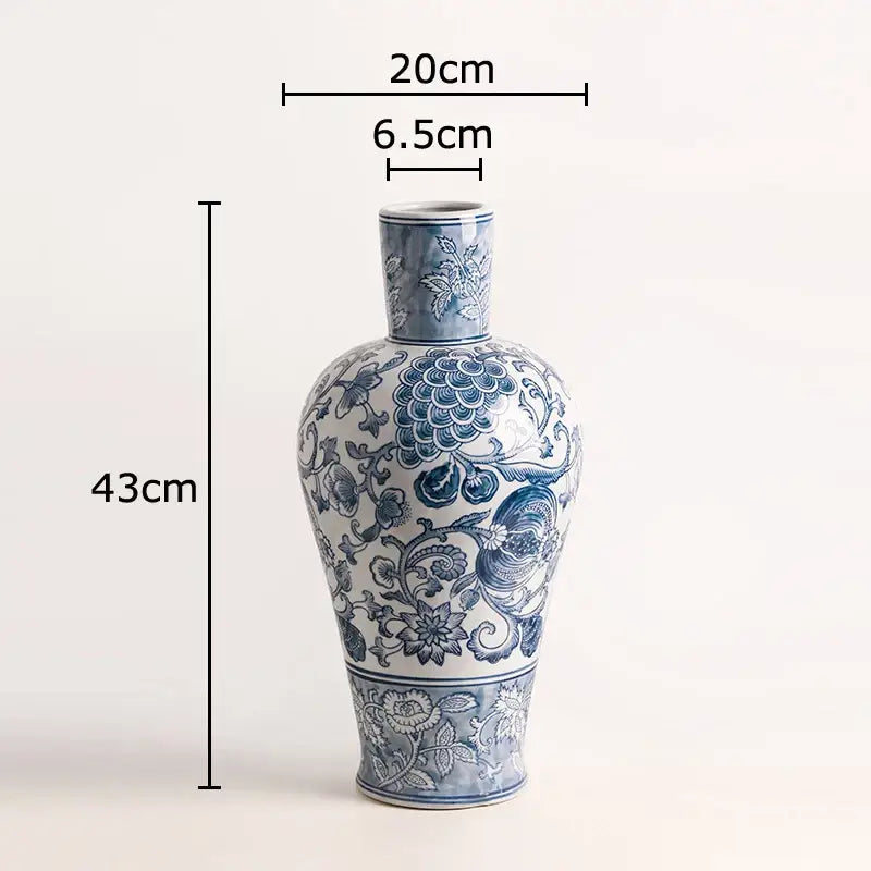 A classic decorbites blue white porcelain vase with intricate floral patterns for living room decor