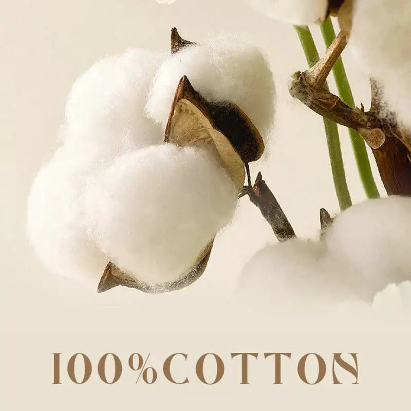 Plush white cotton bolls with brown seed pods on green stems complement the blue and white striped decorbites jacquard summer quilt