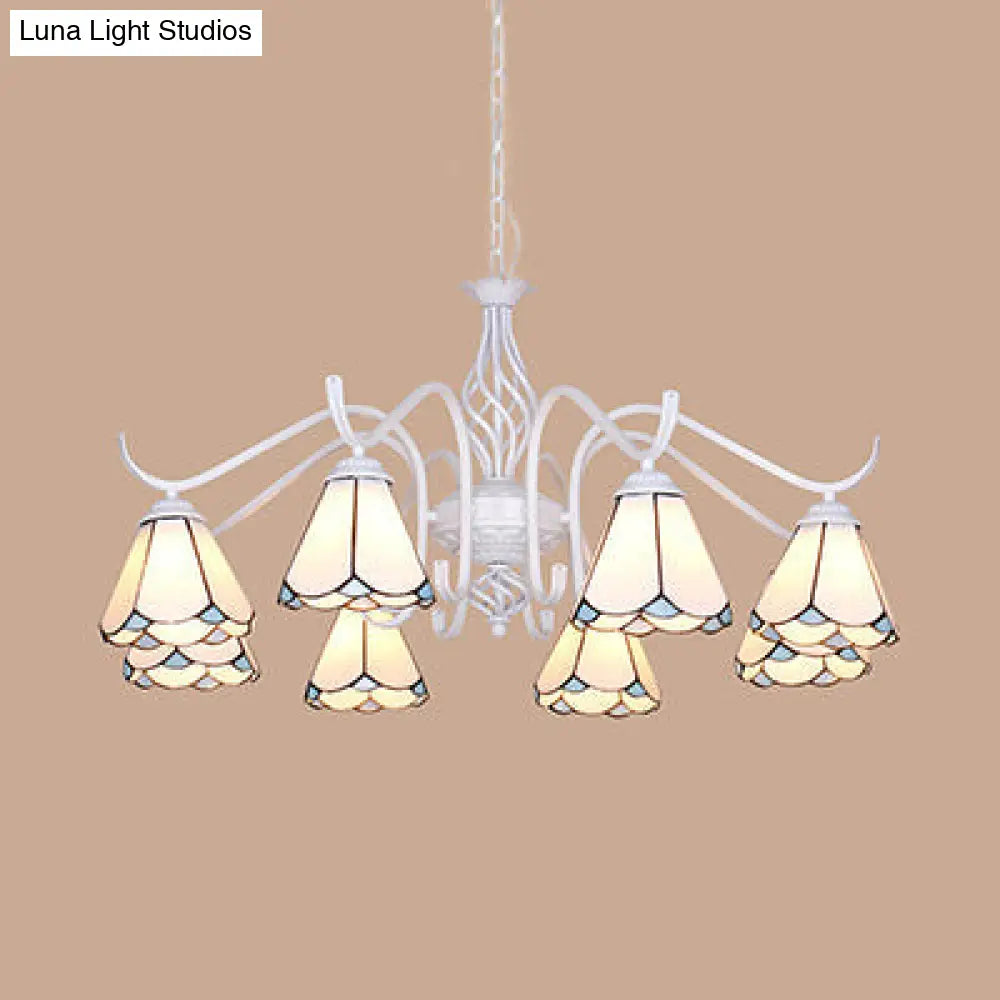 Blue/White Tiffany Indoor Pendant Light: Multi Light Cone Chandelier with Metal Chain - Ideal for Living Room