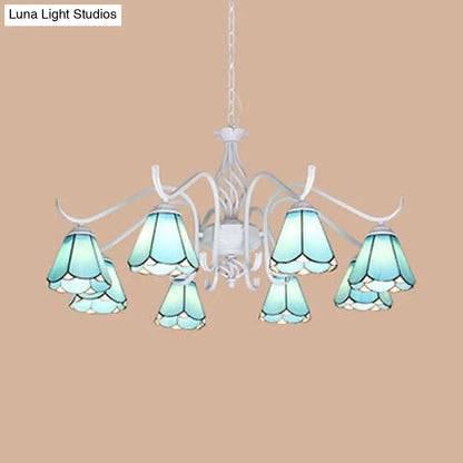 Blue/White Tiffany Indoor Pendant Light: Multi Light Cone Chandelier with Metal Chain - Ideal for Living Room