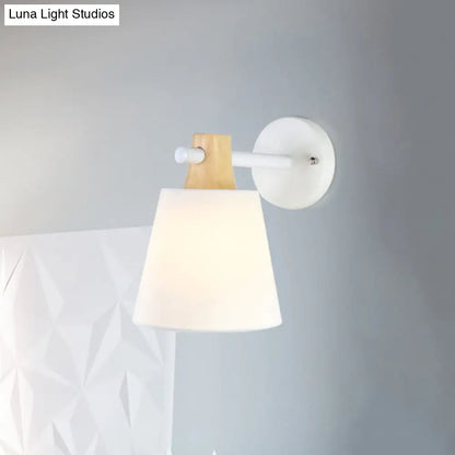 DecorBites™ Blue/White/Yellow Macaron Fabric Conical Wall Light Fixture: Unique Sconce Design with Straight Arm and Wooden Lock