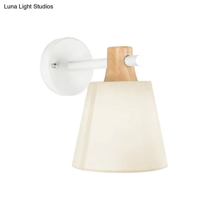 DecorBites™ Blue/White/Yellow Macaron Fabric Conical Wall Light Fixture: Unique Sconce Design with Straight Arm and Wooden Lock