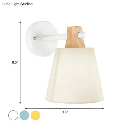 DecorBites™ Blue/White/Yellow Macaron Fabric Conical Wall Light Fixture: Unique Sconce Design with Straight Arm and Wooden Lock