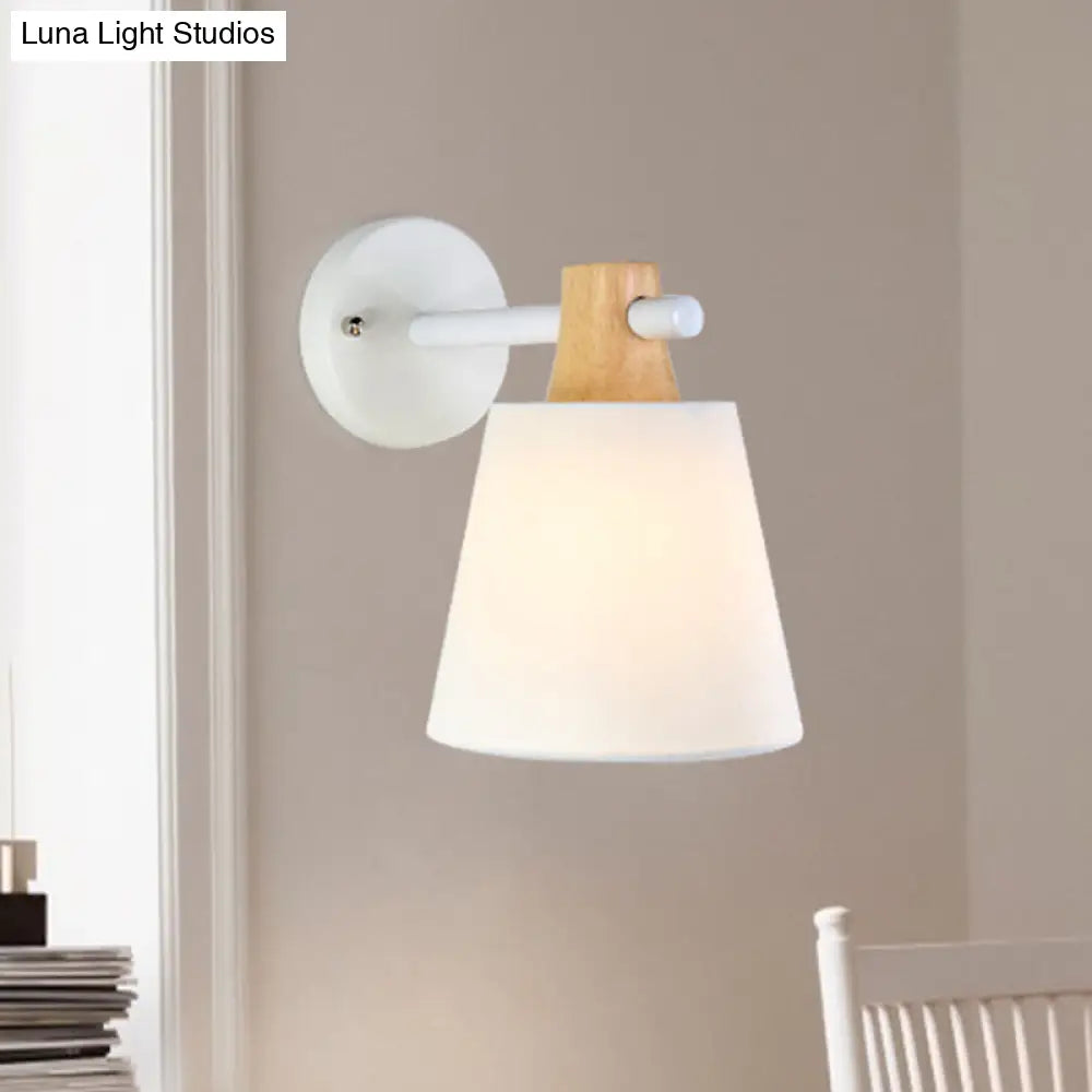 DecorBites™ Blue/White/Yellow Macaron Fabric Conical Wall Light Fixture: Unique Sconce Design with Straight Arm and Wooden Lock