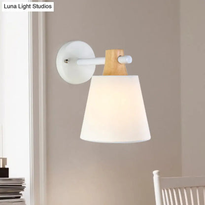 DecorBites™ Blue/White/Yellow Macaron Fabric Conical Wall Light Fixture: Unique Sconce Design with Straight Arm and Wooden Lock