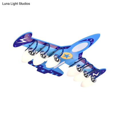 DecorBites™ Blue Wood Jet Ceiling Light Fixture with 6 Cartoon Bulbs - Perfect for Child's Room