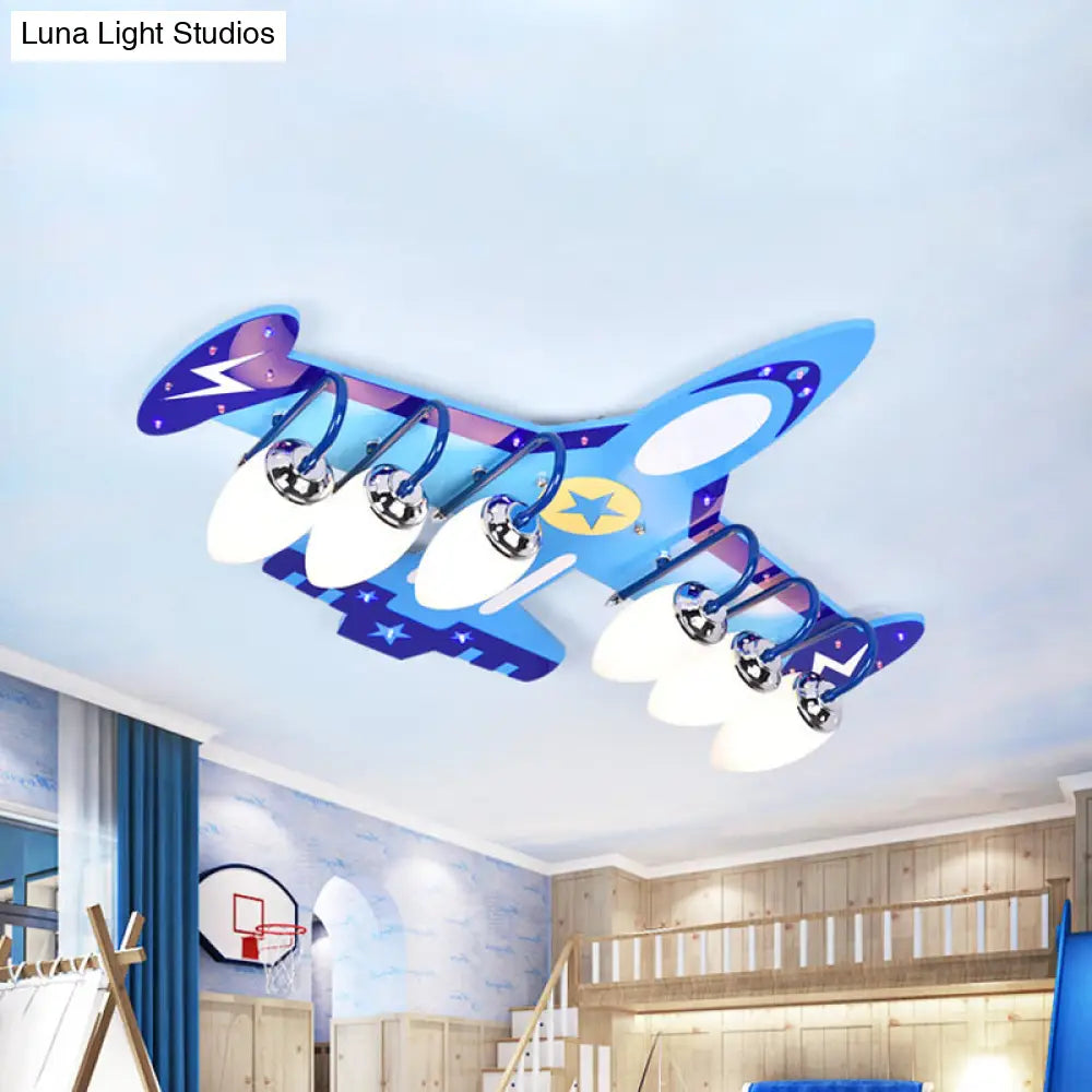 DecorBites™ Blue Wood Jet Ceiling Light Fixture with 6 Cartoon Bulbs - Perfect for Child's Room