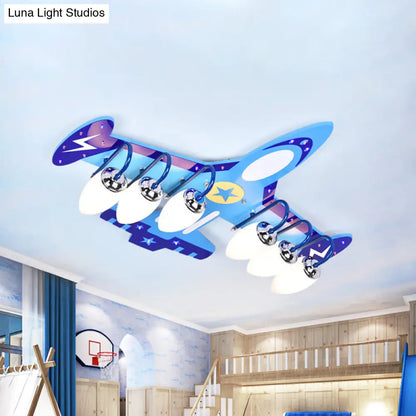 DecorBites™ Blue Wood Jet Ceiling Light Fixture with 6 Cartoon Bulbs - Perfect for Child's Room