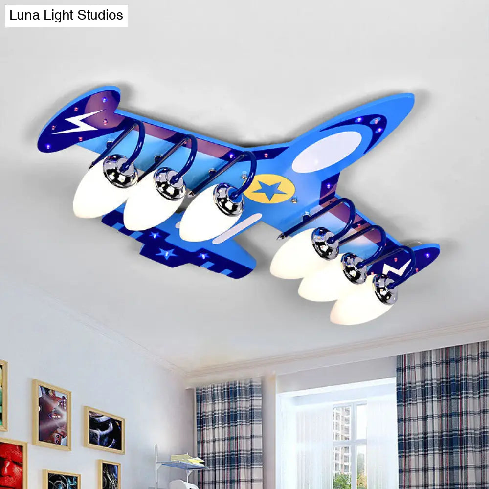 DecorBites™ Blue Wood Jet Ceiling Light Fixture with 6 Cartoon Bulbs - Perfect for Child's Room