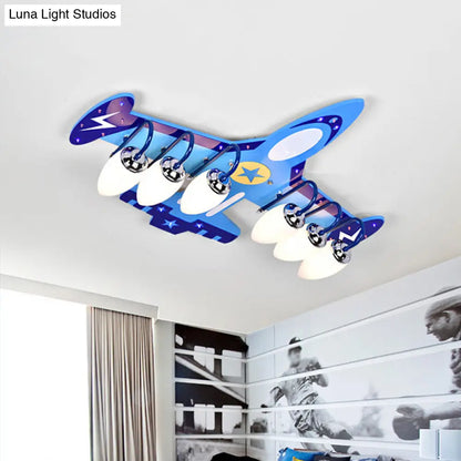 DecorBites™ Blue Wood Jet Ceiling Light Fixture with 6 Cartoon Bulbs - Perfect for Child's Room