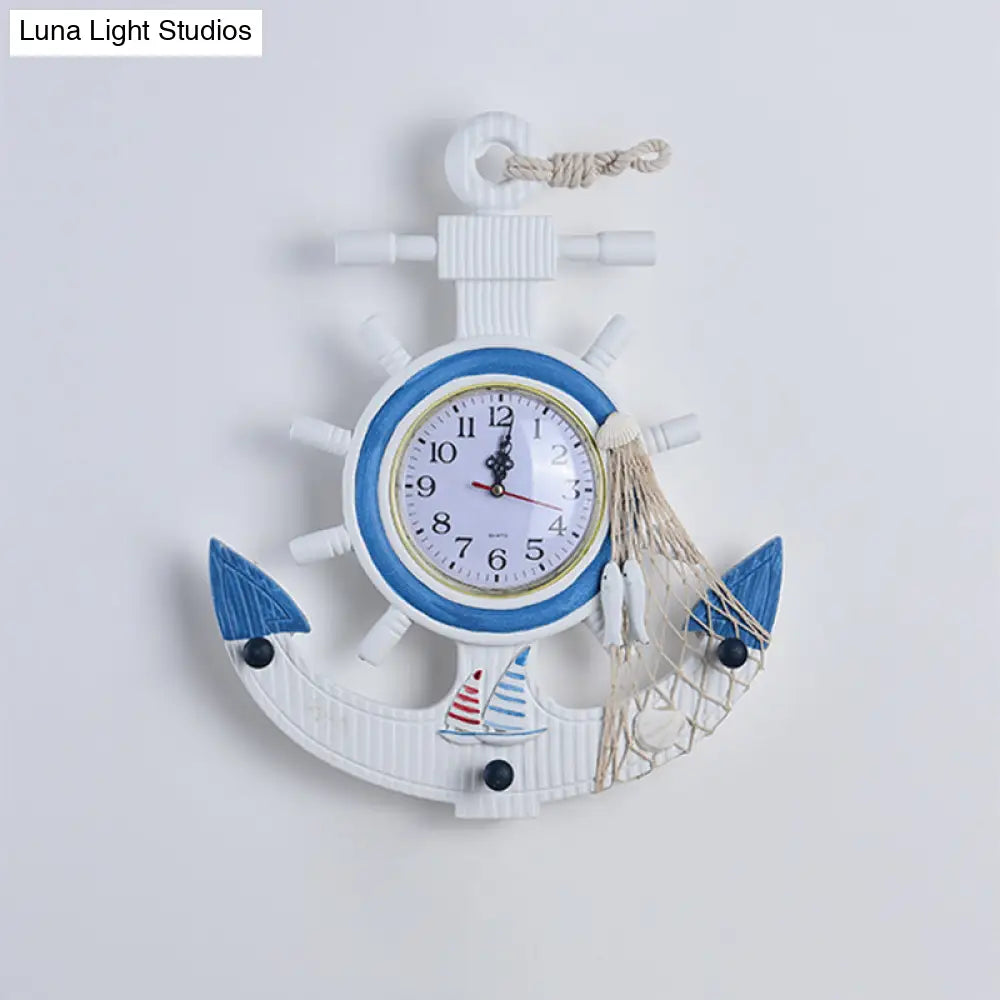 Lámpara de pared LED con ancla de madera azul - Lámpara de pared moderna con reloj para dormitorio infantil