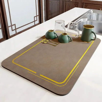 Brown rectangular dining table mat with yellow border and textured surface for decorbites dining table kitchen use
