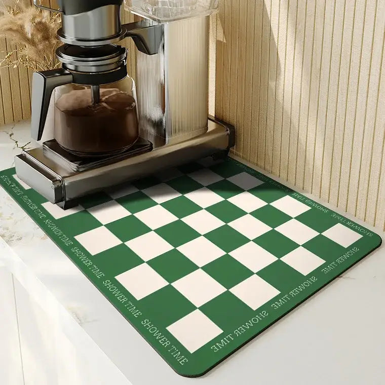 Blue and yellow dining table mat featuring green and white checkered design with shower time print for decorbites dining table decor