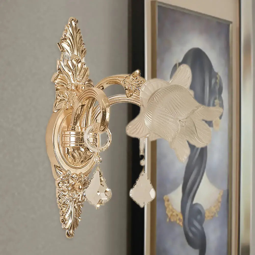 Bluebells Frosted Glass Wall Sconce in Gold for Traditional Family Room