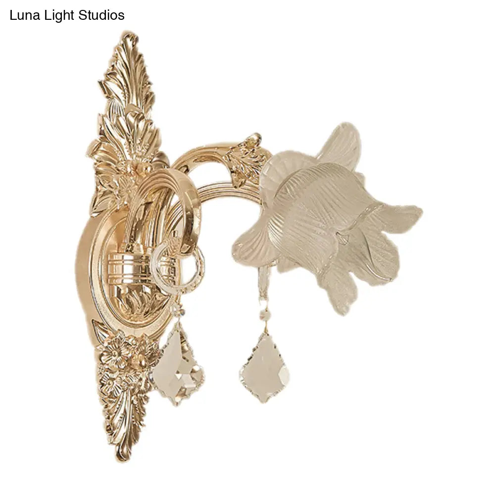 Bluebells Frosted Glass Wall Sconce in Gold for Traditional Family Room