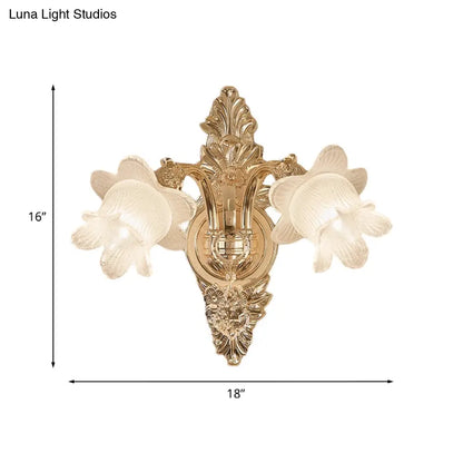 Bluebells Frosted Glass Wall Sconce in Gold for Traditional Family Room