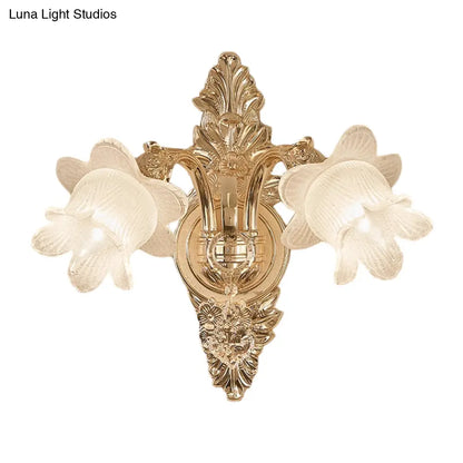 Bluebells Frosted Glass Wall Sconce in Gold for Traditional Family Room