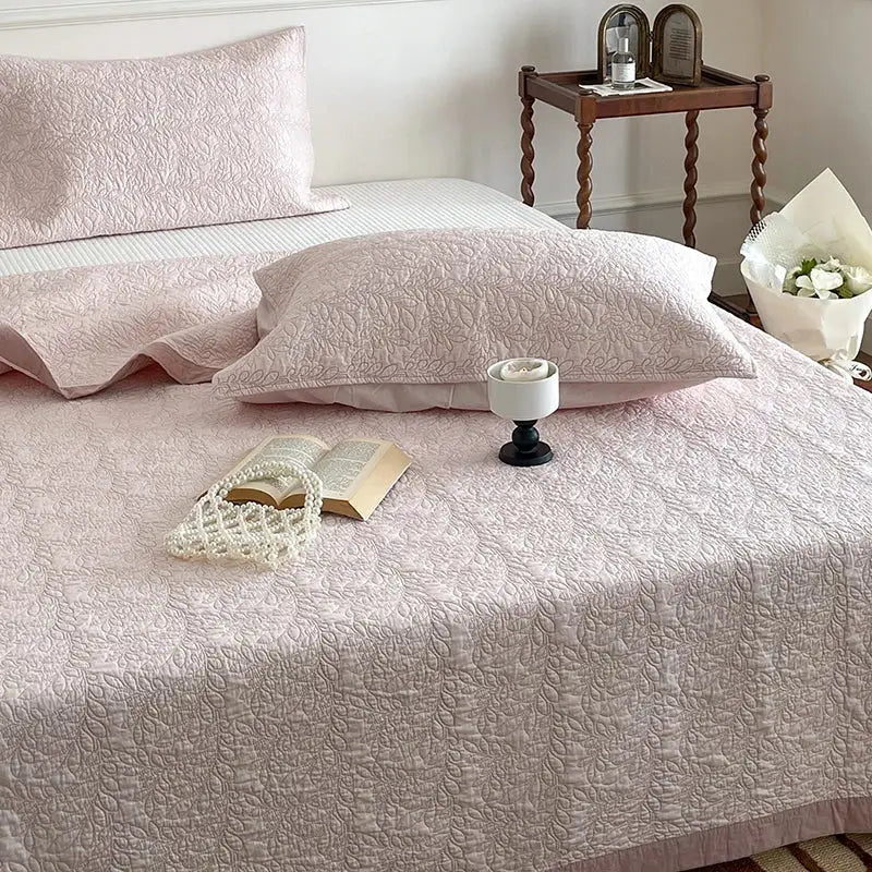 Blush pink decorbites cotton quilted bedspread set featuring a subtle floral pattern for bedroom decorbites cotton quilted bedspread