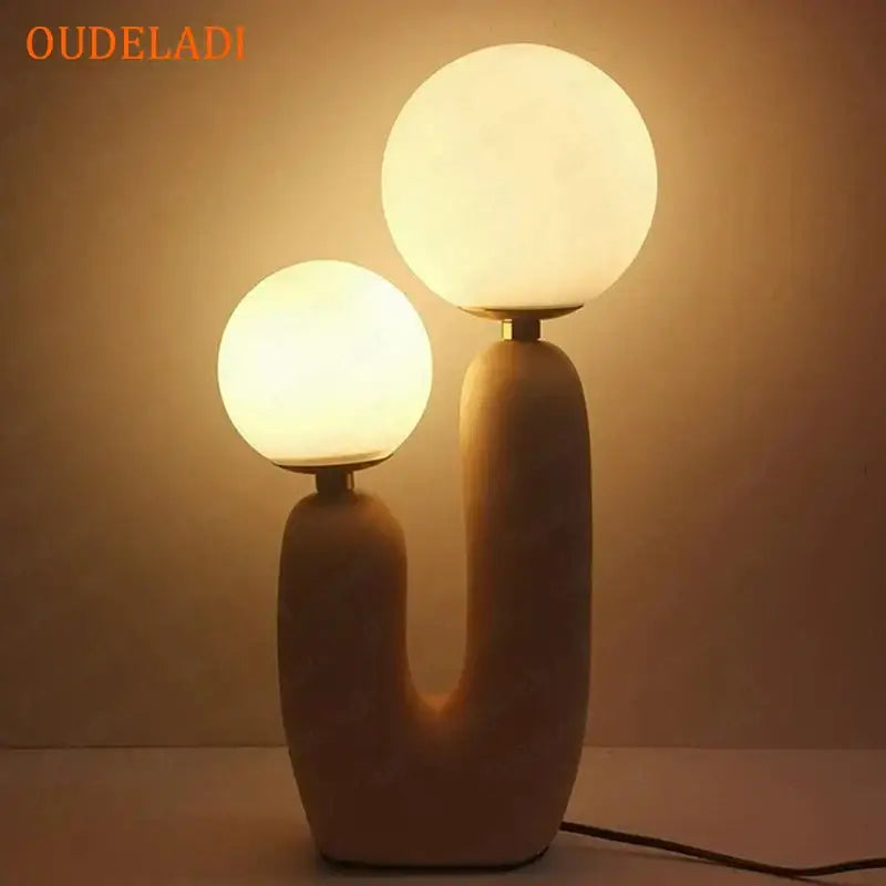 Cream-colored ceramic table lamp with two spherical glass globes decorbites glass ball led perfect for bedroom decor