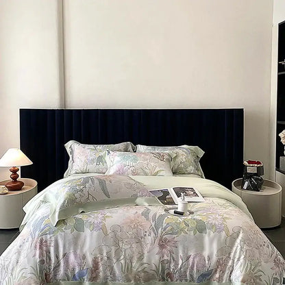 Blush rose eucalyptus fiber flowers bedding set featuring soft pastel floral prints on silky satin fabric for bedroom decorbites eucalyptus fiber