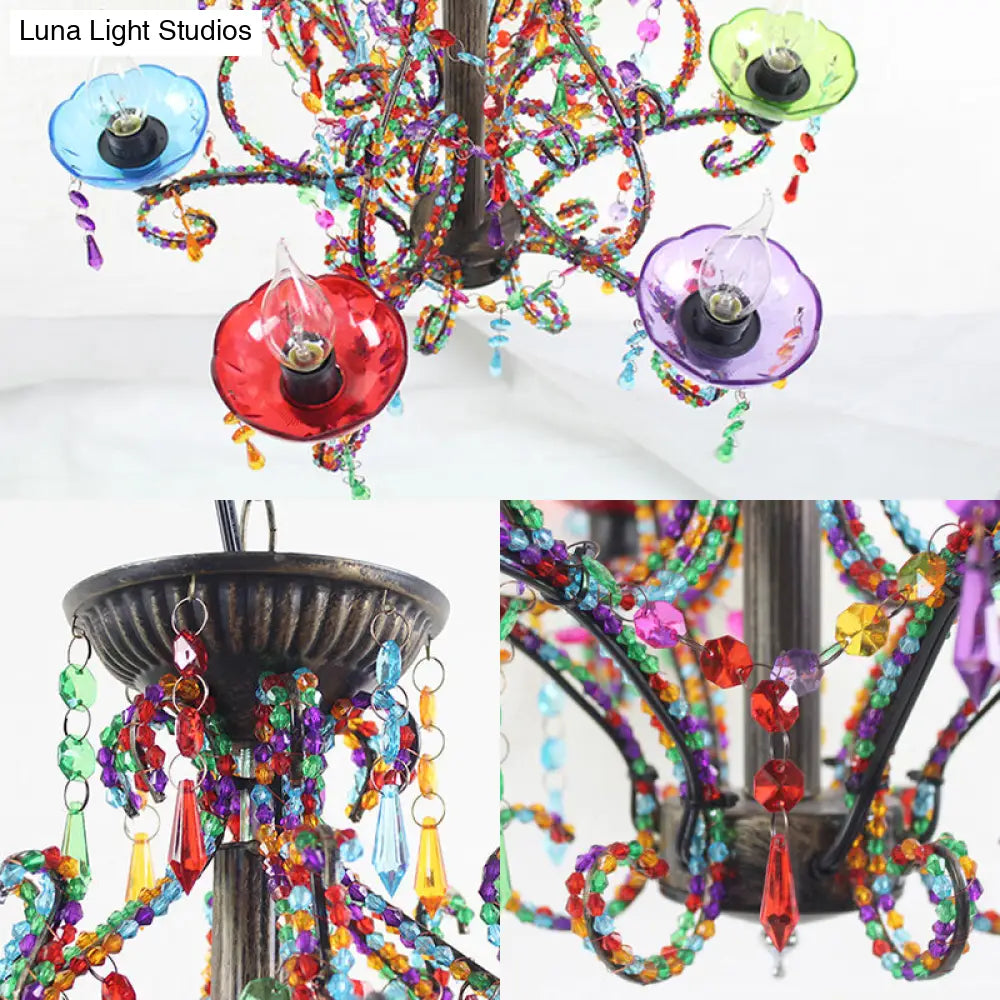 Lámpara colgante de araña con cuentas de cristal estilo Bohemia - Lámpara colgante de cobre de 6 luces