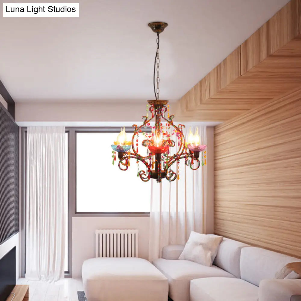 Lámpara colgante de araña con cuentas de cristal estilo Bohemia - Lámpara colgante de cobre de 6 luces