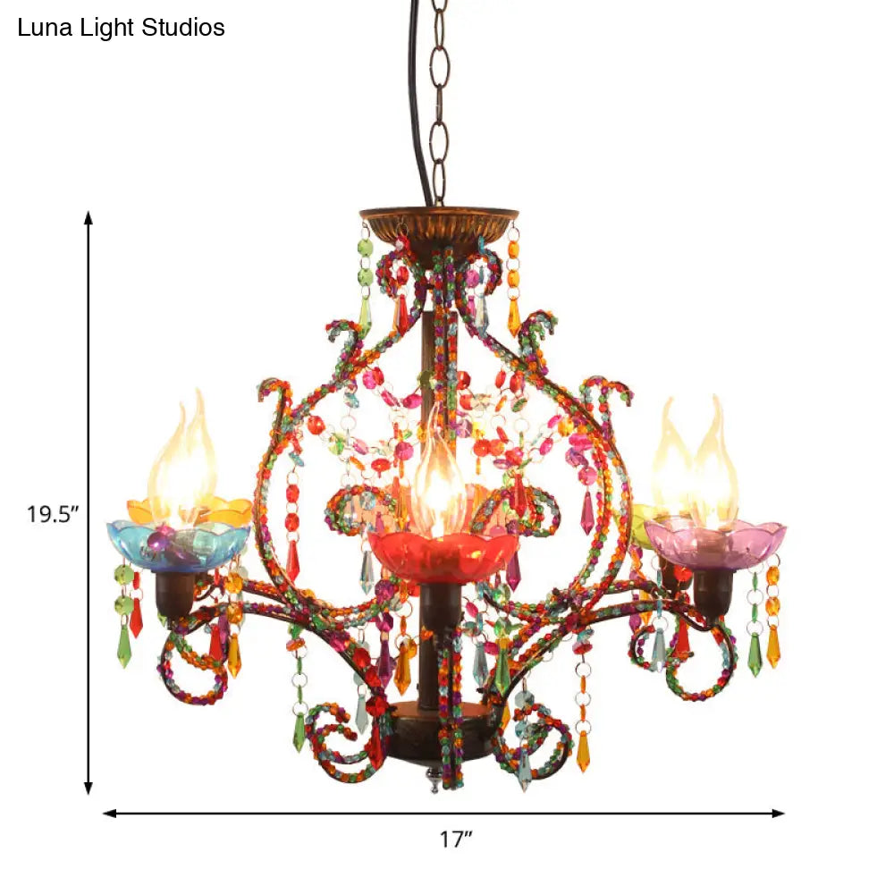 Lámpara colgante de araña con cuentas de cristal estilo Bohemia - Lámpara colgante de cobre de 6 luces