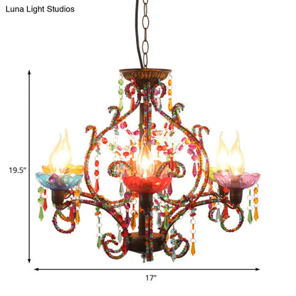 Lámpara colgante de araña con cuentas de cristal estilo Bohemia - Lámpara colgante de cobre de 6 luces