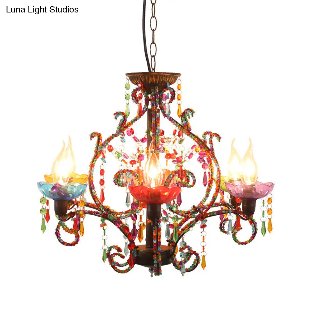 Lámpara colgante de araña con cuentas de cristal estilo Bohemia - Lámpara colgante de cobre de 6 luces