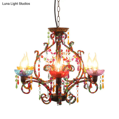 Lámpara colgante de araña con cuentas de cristal estilo Bohemia - Lámpara colgante de cobre de 6 luces