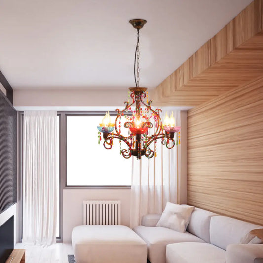 Lámpara colgante de araña con cuentas de cristal estilo Bohemia - Lámpara colgante de cobre de 6 luces