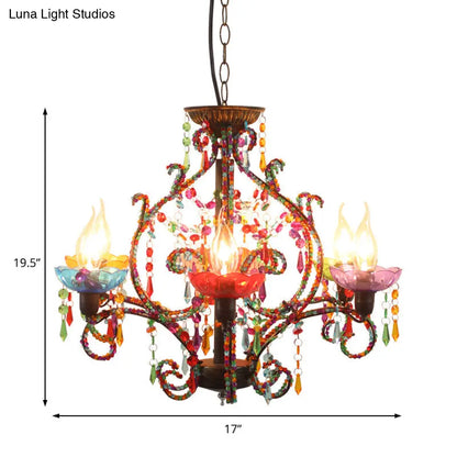 Lámpara colgante de araña con cuentas de cristal estilo Bohemia - Lámpara colgante de cobre de 6 luces