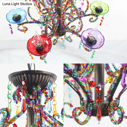 Lámpara colgante de araña con cuentas de cristal estilo Bohemia - Lámpara colgante de cobre de 6 luces