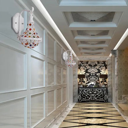 DecorBites™ Bohemia Empire Crystal and Metal Wall Sconce - White Finish, 1-Light, with Jewelry Detailing