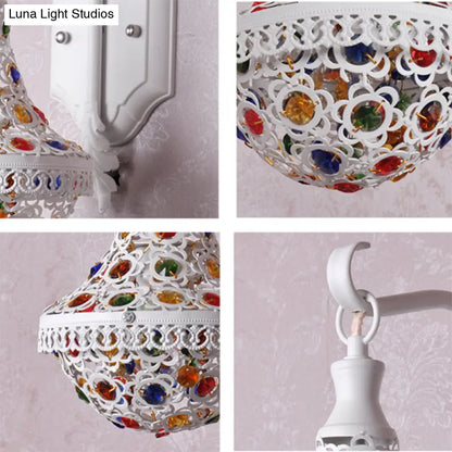 DecorBites™ Bohemia Empire Crystal and Metal Wall Sconce - White Finish, 1-Light, with Jewelry Detailing